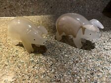 Two Large Crystal Pigs. Carved Stone Animals Made in Mexico. Gemstone Animals . picture
