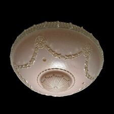 VINTAGE CEILING LIGHT LAMP SHADE GLOBE Art Deco Ornate Pink Frosted Glass #88 picture