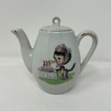 Vintage Japanese Porcelain Mini Teapot w/Lid  Cat and Flower Design Granny Core  picture