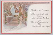 Holiday~Seasons Greetings~House Entrance & Lantern Post Scene~Vintage Postcard picture