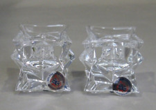 St George 24% Lead Crystal Stackable Candle Holders Star Blocks Pair (2