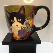 Lang Black Cat Pansy Flower Coffee Mug picture