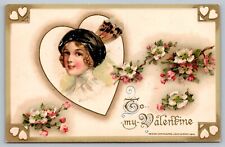 Postcard John Winsch 1914 To My Valentine Pretty Woman Girl Lady Black Hat picture