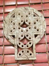 Vintage Gray Distressed Stone-Look Celtic Cross with Geometric Pattern 7.25