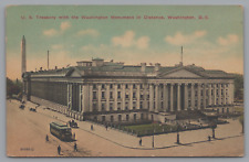 US Treasury Washington Monument, Trolley, Horse & Buggy Washington DC Postcard picture