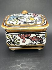 Vintage Square Ceramic Trinket Box Portugal 3” Hand Painted Signed picture