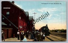 Old Burlington RR Depot Station & Locomotive At Brookfield MO Missouri J407 picture