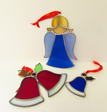 Lot of 3 Stained Glass Christmas Ornaments Angel Bells picture