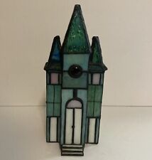 Vintage 9.5” Stained Glass Lighted Church Holiday House Lamp Christmas Chapel picture