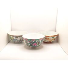 3 Vintage Porcelain Decorative Asian Small Bowl Bowls Hand Painted Floral Flower picture
