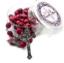 Rose Scent Rosary Jerusalem Petal Red Rare Carved Beads & Silver Plated cross  picture