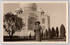 Postcard RPPC Photo India Taj Mahal Woman Wearing Hat Vintage Posted 1937 picture