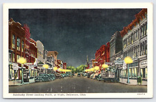 Postcard Delaware Ohio Sandusky Street Looking North at Night picture