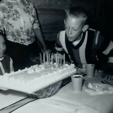 Boy Sweater Birthday Cake Candle Vintage B&W Photograph 3.5 x 3.5 picture