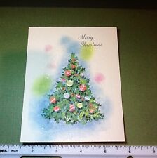 #C383- Vintage Xmas Greeting Card Stunning Glittered Holiday Holly Leaf Tree  picture