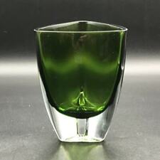 Vintage Mid-Century Modern Kronos Art Crystal Green Glass Vase Made in Poland picture