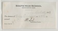 1918 Grand Rapids South High School pass for student absence  picture
