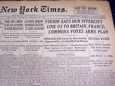 1939 FEB 22 NEW YORK TIMES VINSON SAYS OUR INTERESTS LINK US TO BRITAIN - NT 583 picture