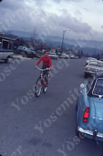 sl52  Original Slide 1967 San Jose boy on bicycle neighborhood cars 293a picture