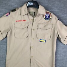 BSA Boy Scouts Shirt Size Youth Large Beige Patches St Louis Vented Short Sleeve picture