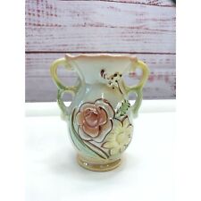 Vintage Double Loop Handled Floral Vase Lusterware Brasil picture