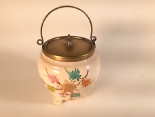 Antique Handpainted Ceramic Biscuit Jar with Silverplated Handle and Lid picture