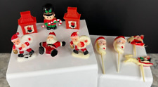 Vintage Santa, Fireplace & Soldier Hard Plastic Mini Figurines & Santa Picks picture