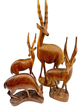 Lot of 4 Vtg Mid Century Modern MCM TEAK WOOD CARVED SCULPTURES Gazelle Antelope picture
