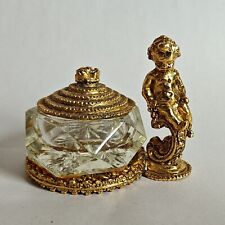 Vintage Gold Tone Cherub Vanity Ring Box Saccharin Salt Holder Lidded 1.5
