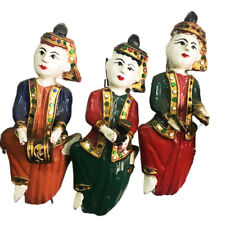 Wood Carving Mandalay Musical Band Wall Hanging Decor Burmese Antique Style 10pc picture