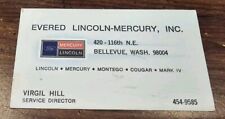 Evered Lincoln-Mercury Business Card Bellevue WA 1960s old car dealership picture