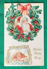 c1920s VTG Christmas Postcard ~ Santa Claus in Little Girl Dreams ~ Lewiston IL picture