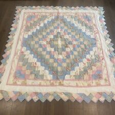 VTG  Handmade Quilt Full 73”x77” Pastel Squares Farmhouse Grandmother Light picture