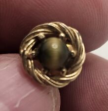 VTG Lapel Pinback Hat Pin Gold Tone Brown Bead Perl Ish Look Eye Catching  picture
