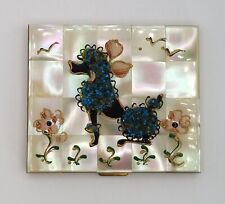 Vintage 1950s Poodle Inlaid Mother of Pearl and Brass Compact Mirror with Powder picture