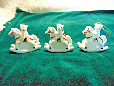 Set of 3 Teddy Bear On Rocking Horse--Porcelain Christmas Ornament 3