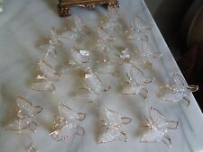 Vintage 2000 ABC 16 HAND Blown Spun Clear Glass Gold Trim Butterfly 2” Ornaments picture