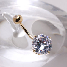 14Kt Yellow Gold Navel Ring with Large Clear Round Prong Set CZ picture