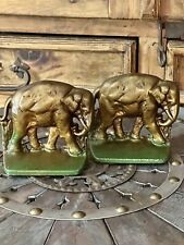 Pair of Cast Iron Handpainted Detailed Majestic Grazing Elephant Bookends picture