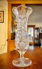 American Brilliant Cut Glass Vase-Maple City Vase Dolphin No 689-ABP Cut Vase picture