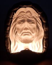 Stunning Vintage Ceramic Jesus Christ 3-D Concave Religious 13x7 Tabletop Light picture