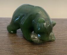 Vintage Small Jade Type Bear Figurine with Salmon Fish picture