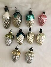 LOT OF 10 ANTIQUE VINTAGE RUSSIAN GLASS CHRISTMAS ORNAMENTS PINECONES picture