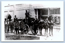 Postcard Goldfield Nevada Fire Department Wagon Horses Dog RPPC 1908 Unposted picture