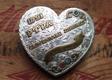 Vtg Kathy's Sterling Overlay PTPA Champion Cowgirl Trophy Heart Belt Buckle picture