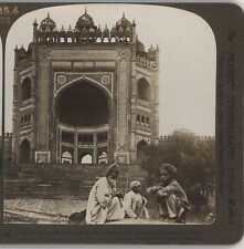 Magnificent Gate Abandoned Palace Fatehpur-Sikri India HC White Stereoview 1907 picture