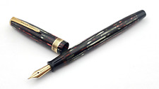 PARKER STRIPED DUOFOLD FOUNTAIN PEN IN DUSTY RED 14K FINE NIB MADE IN USA 1941 picture