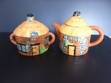 Shorter and Sons Thatched Roof Cottage Sugar Bowl and Creamer picture