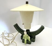Vintage Fiberglass Shade Lamp Mid Century Asian TV Lamp Ceramic 1950’s Atomic picture