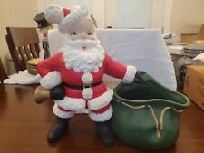 Vtg Atlantic Mold Ceramic Santa Claus W/Bell And Toy Bag Planter/Bowl 12